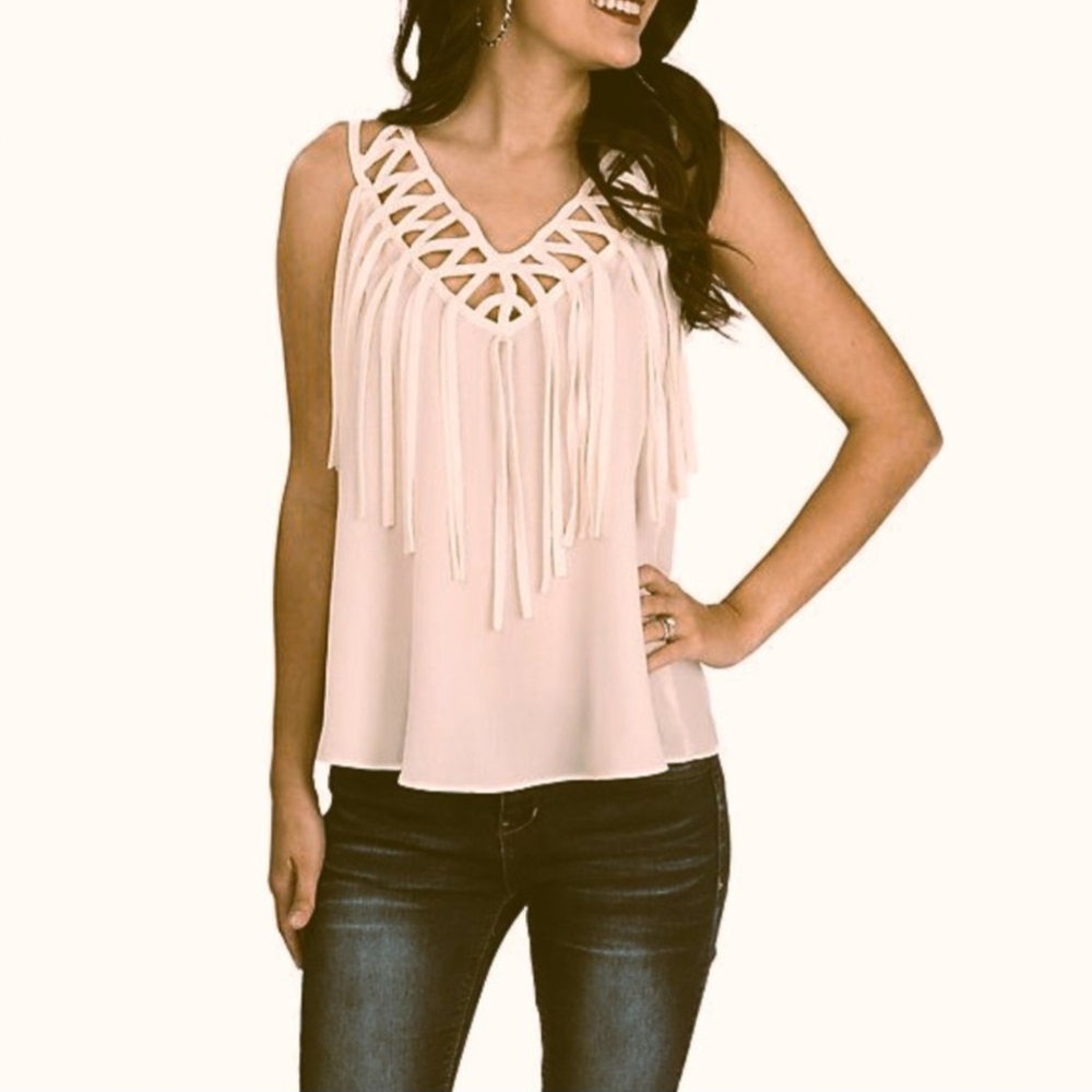 Wrangler Pink Cut Out Ruffled Tank Top